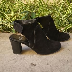 Eileen Fisher black suede slingback booties chunky heel